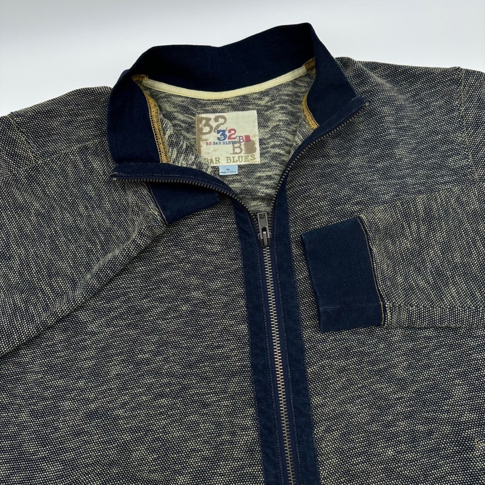 32 Bar Blues Mens XL Full Zip Textured Knit Mock Neck Sweater Navy Gray
Preppy